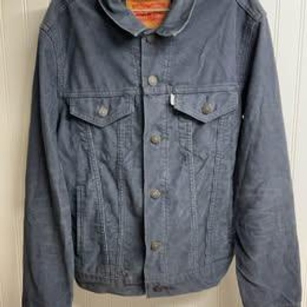 Levis Mens Corduroy Trucker Jacket Small Blue Gray Button Up Coat 70500